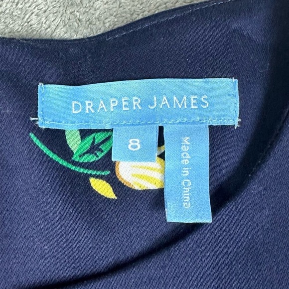 Draper James Navy Lemon Floral Ruffle Hem Fit Flare Dress Size 8 - Picture 4 of 9
